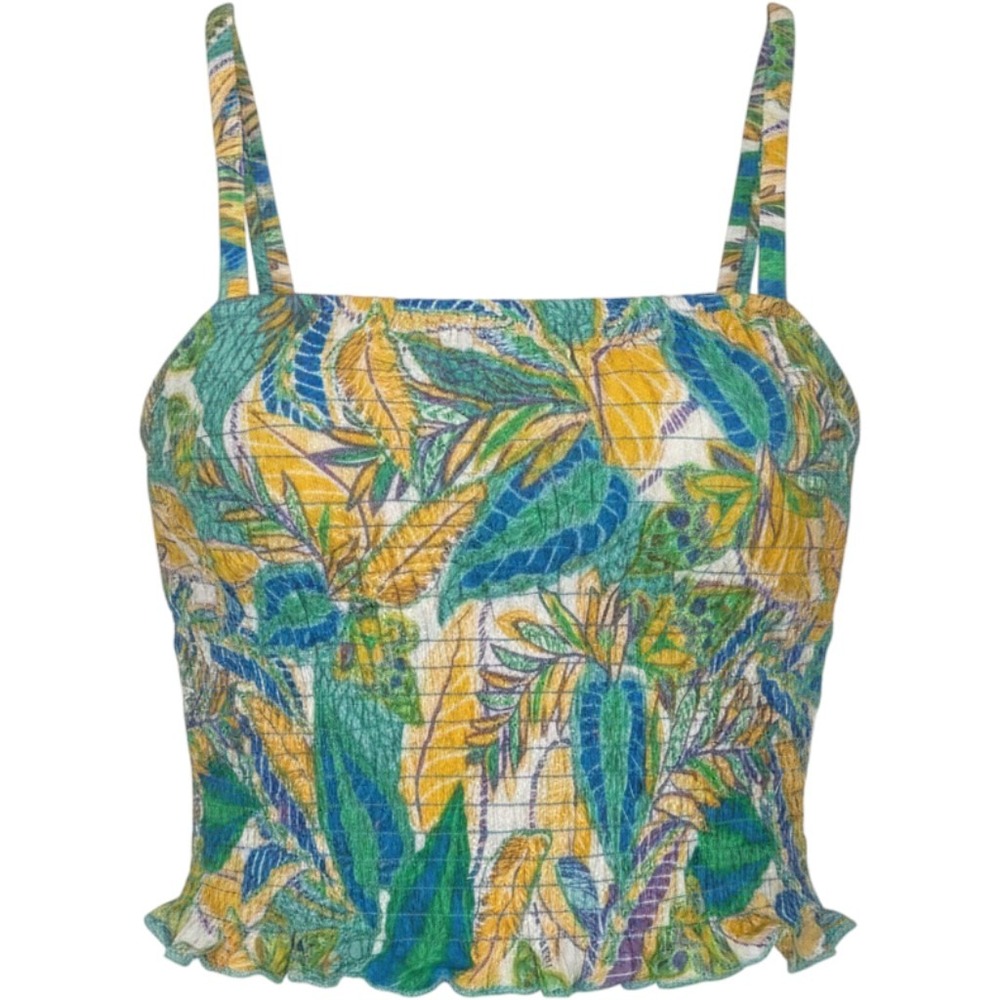 Hippie Rose Womens Tank Top Tropical Leaf Cami Green Yellow Festival Boho Large